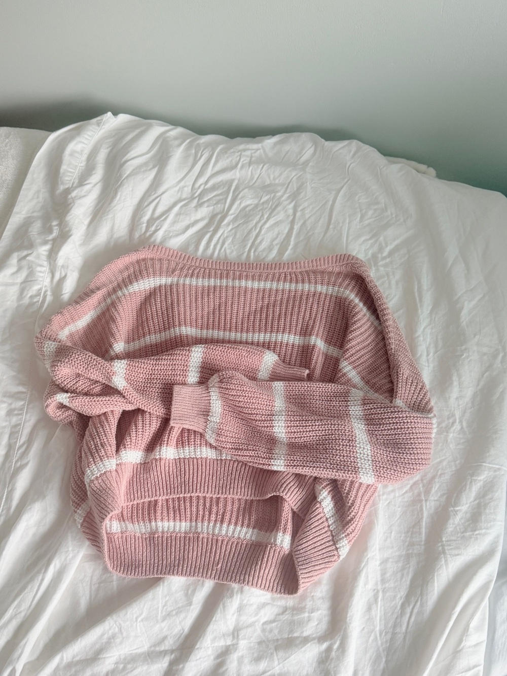 Hollister Pink and White Striped Off-Shoulder Sweater